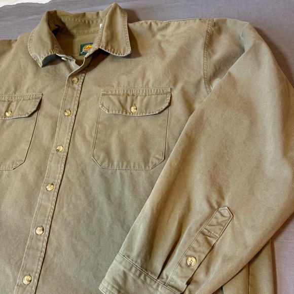 Sold** Cabelas Shirt Mens 3X Beige Tan Long Sleeve Button Up  Pockets Hiking - Picture 2 of 13